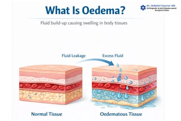 What is oedema – fluid buildup in body tissues compared with normal tissue causing swelling